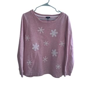 Talbots dusty heathered pink fleece sweatshirt top w/ snowflakes  size Lp